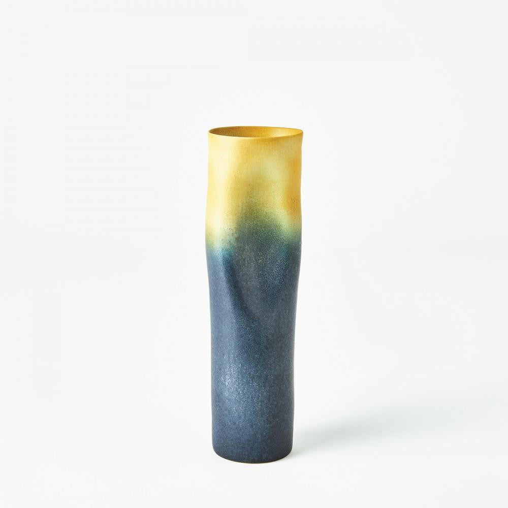 Global Views Indent Skinny Gray/Yellow Vase