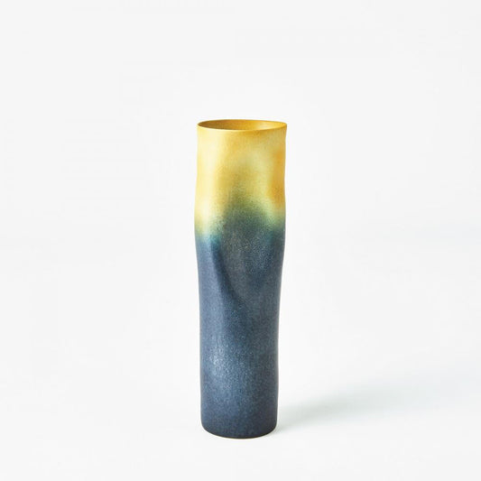 Global Views Indent Skinny Gray/Yellow Vase