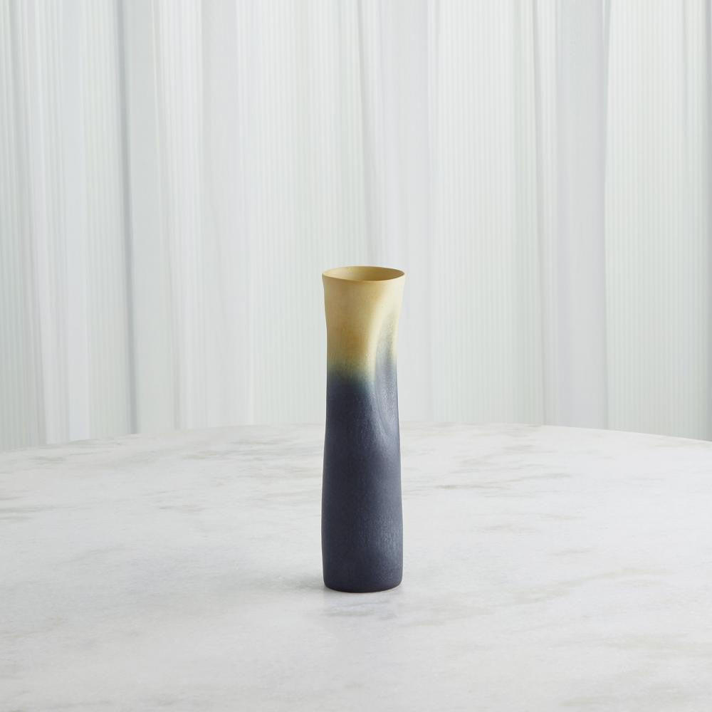 Global Views Indent Skinny Gray/Yellow Vase