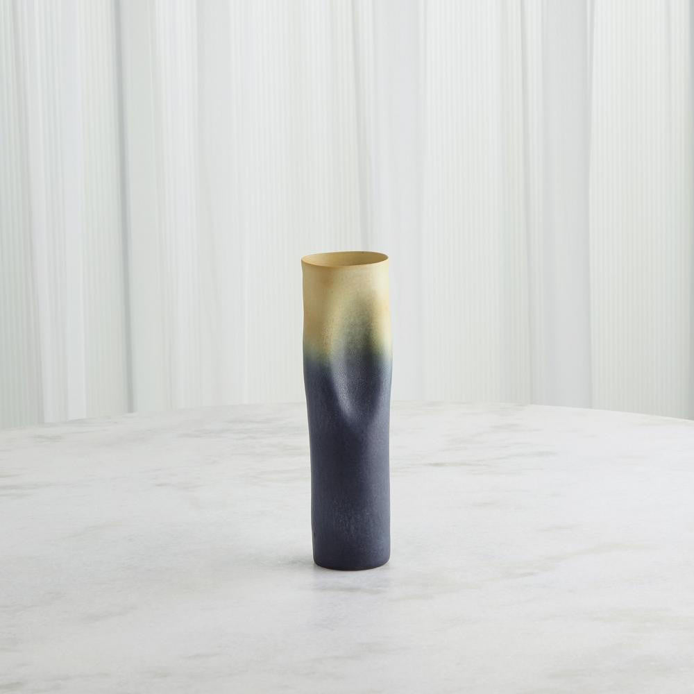 Global Views Indent Skinny Gray/Yellow Vase