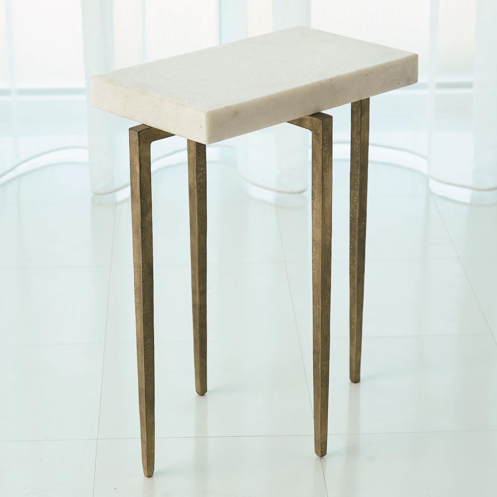 Global Views Laforge Antique Gold with White Honed Marble Top Accent Table