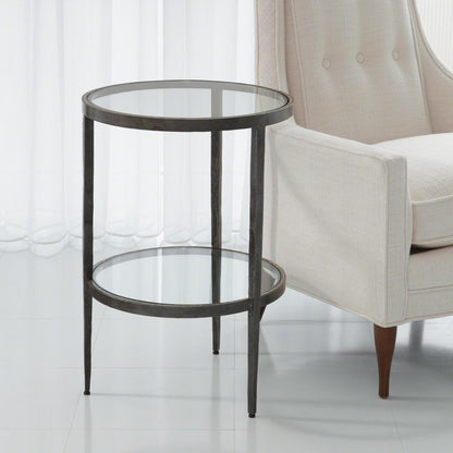 Global Views Laforge Two-Tier Braised Brass Side Table