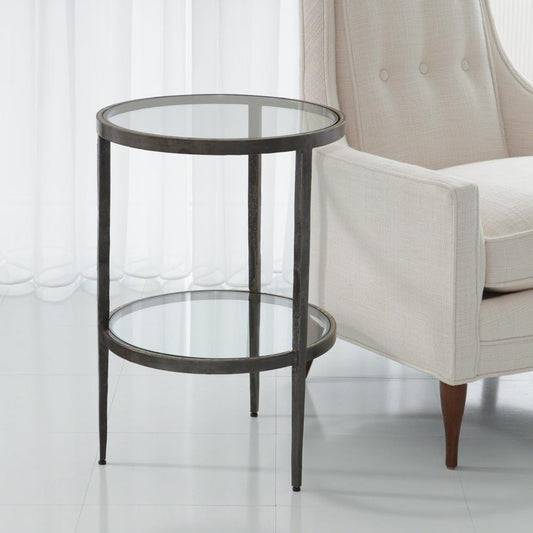 Global Views Laforge Two-Tier Braised Brass Side Table