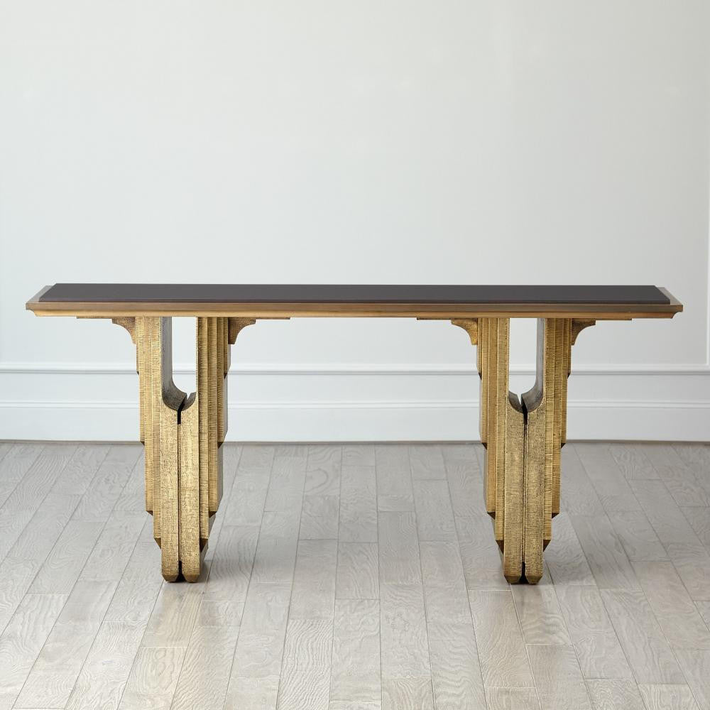 Global Views Layered Deco Brass Granite Console