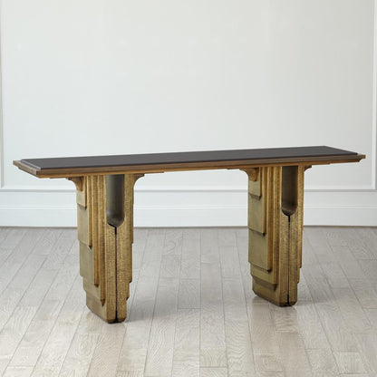 Global Views Layered Deco Brass Granite Console