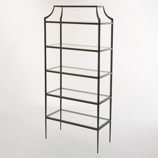 Global Views Lescot Dark Gunmetal Bronze Powder Coat, Gold Edges/Highlights Etagere