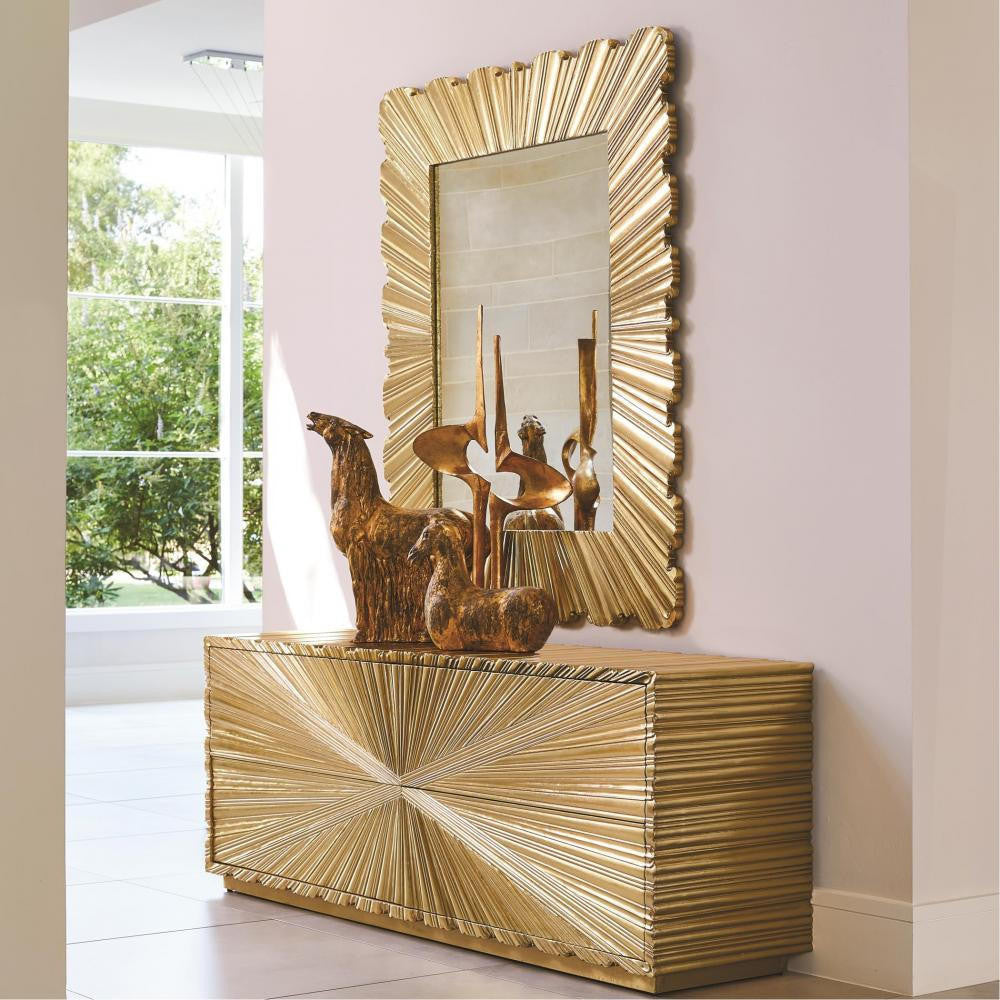 Global Views Linenfold Large Brass Mirror