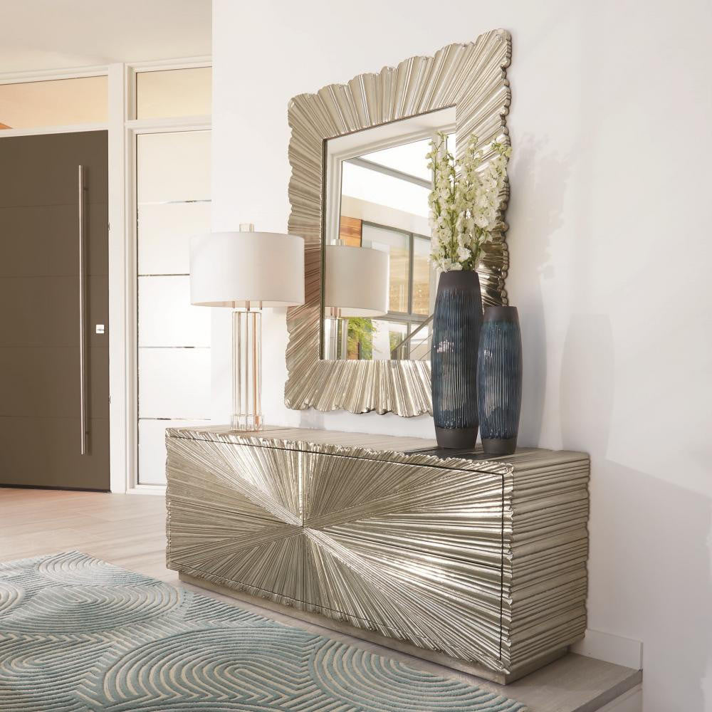 Global Views Linenfold Large Silver Mirror