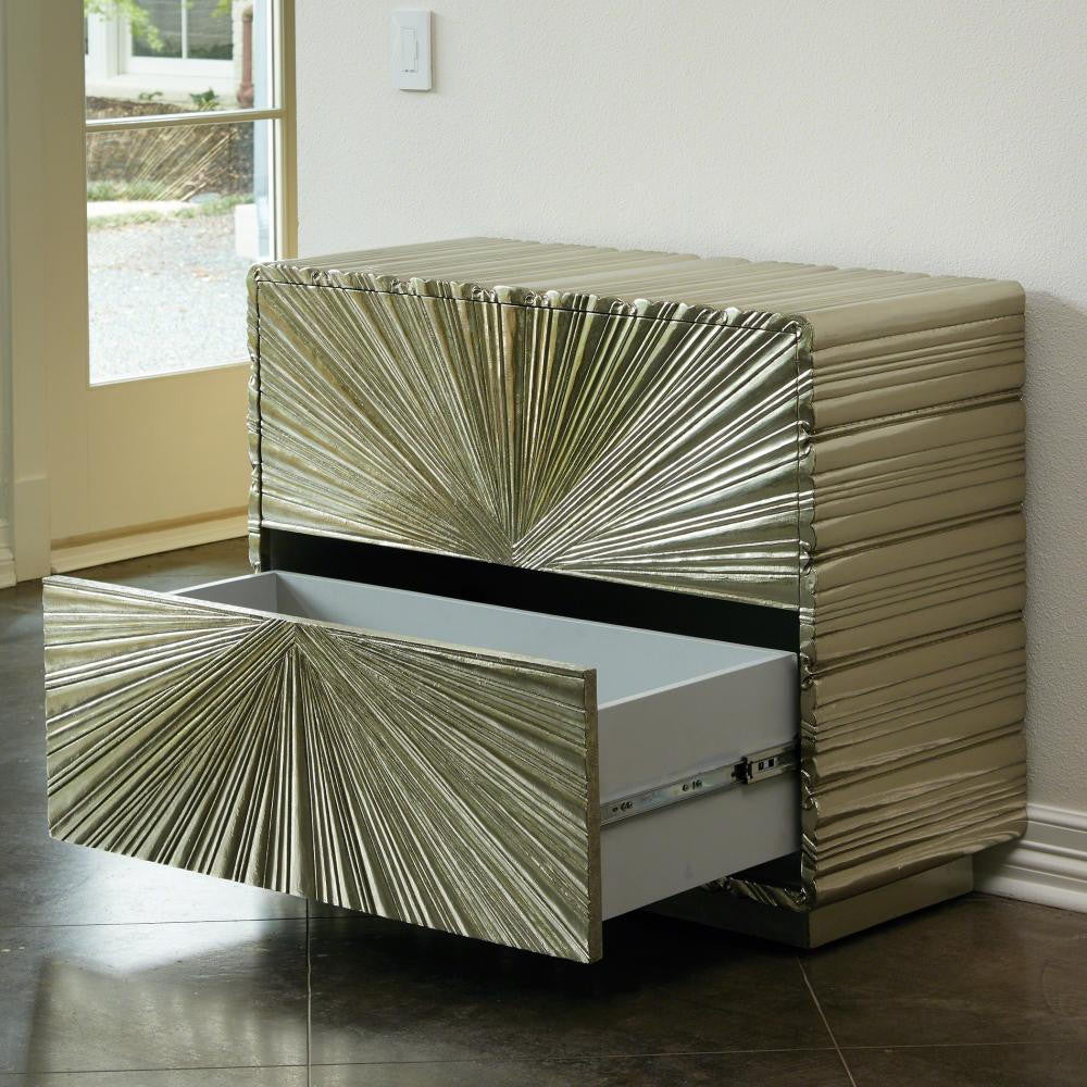 Global Views Linenfold Two Drawer Silver Chest