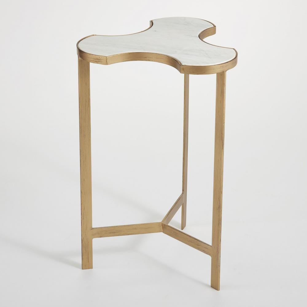 Global Views Link Bunching Gold with White Marble Top Table