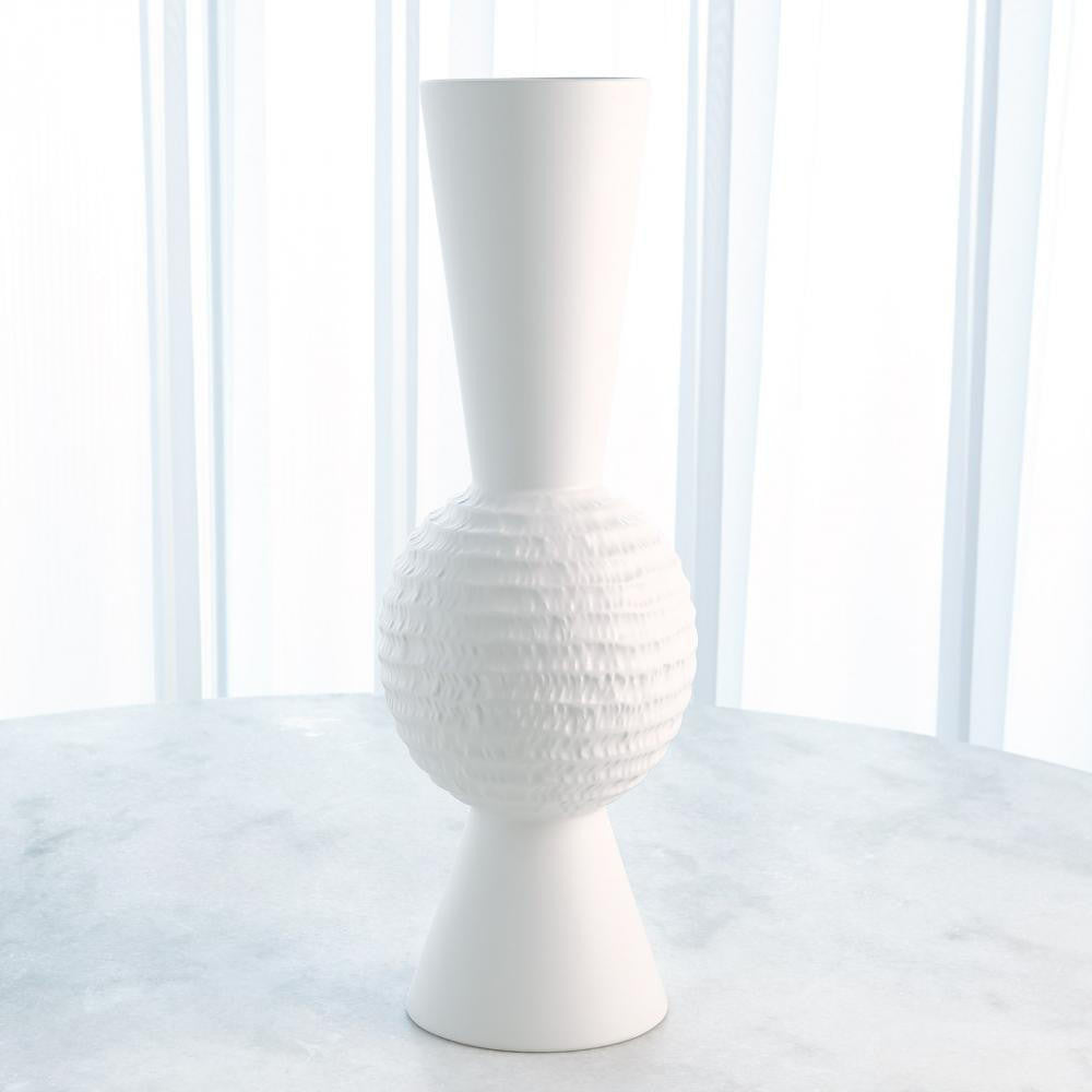 Global Views Low Chiseled Orb Small Matte White Vase
