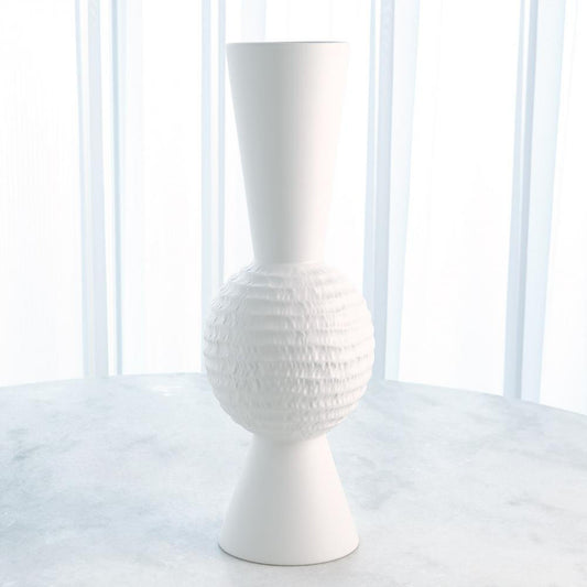 Global Views Low Chiseled Orb Small Matte White Vase
