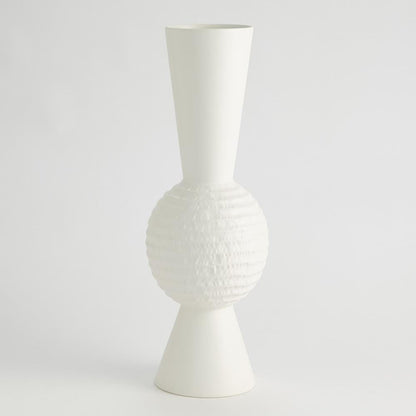 Global Views Low Chiseled Orb Small Matte White Vase