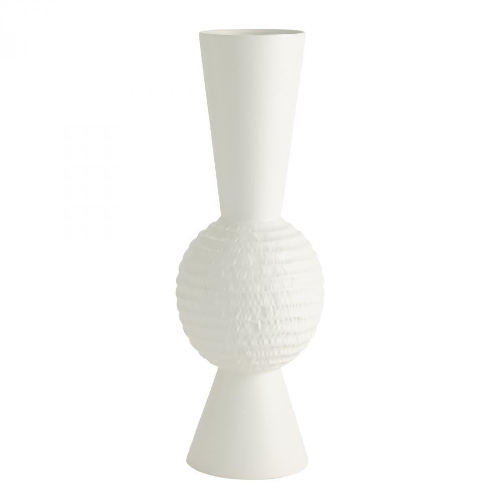Global Views Low Chiseled Orb Small Matte White Vase