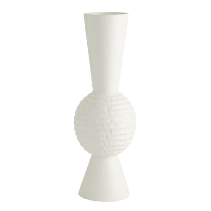 Global Views Low Chiseled Orb Small Matte White Vase