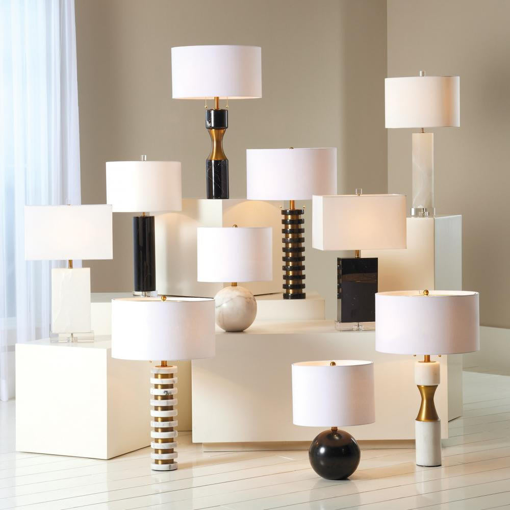 Global Views Marble Sphere White Table Lamp