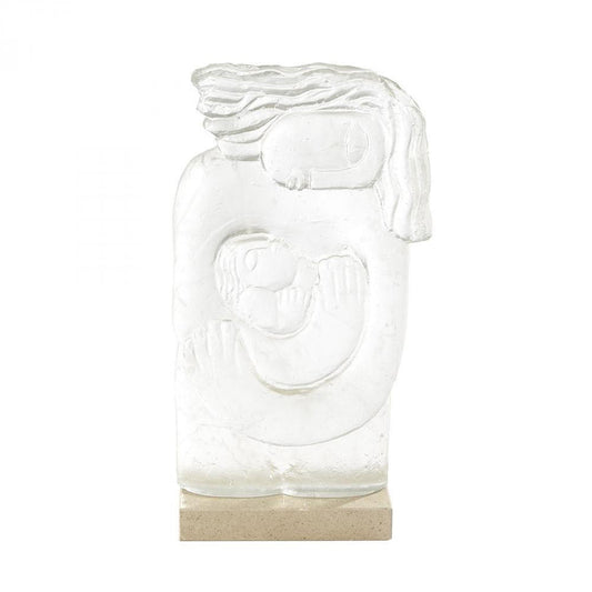 Global Views Mother and Child Case Glass Sculpture on a Stone Base
