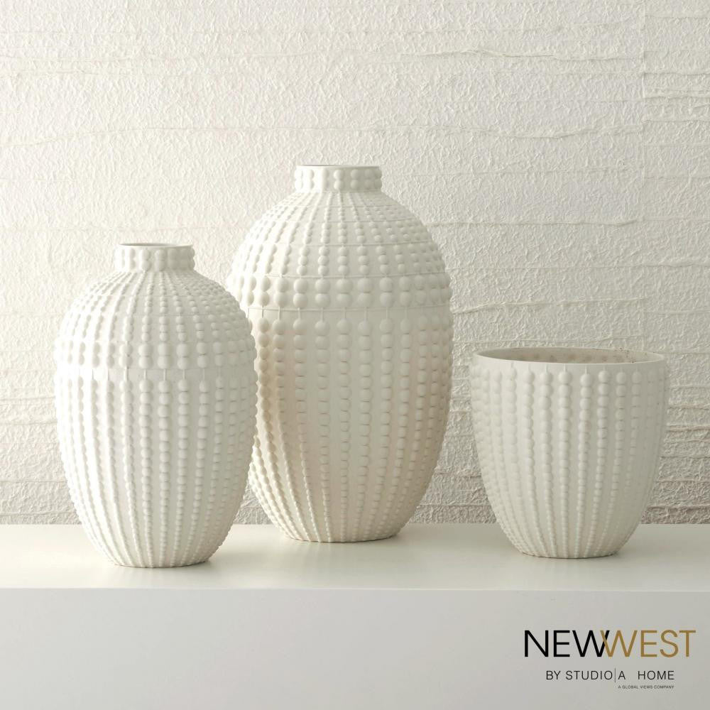 Global Views Nail Head Large Rustic White Vase