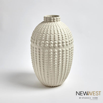 Global Views Nail Head Large Vase Rustic White