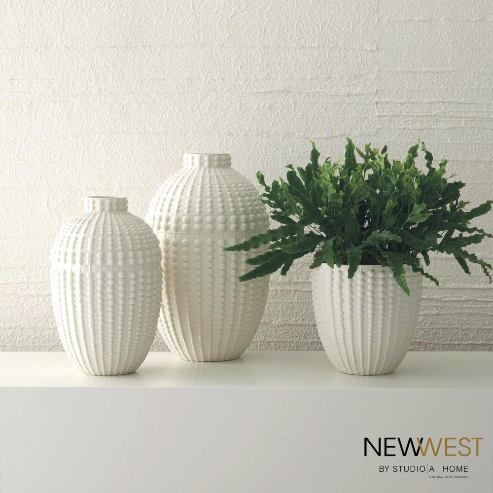 Global Views Nail Head Small Rustic White Vase