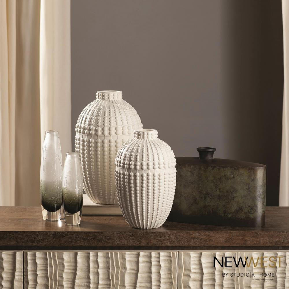 Global Views Nail Head Small Rustic White Vase