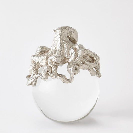 Global Views Octopus on Orb Nickel Sculpture