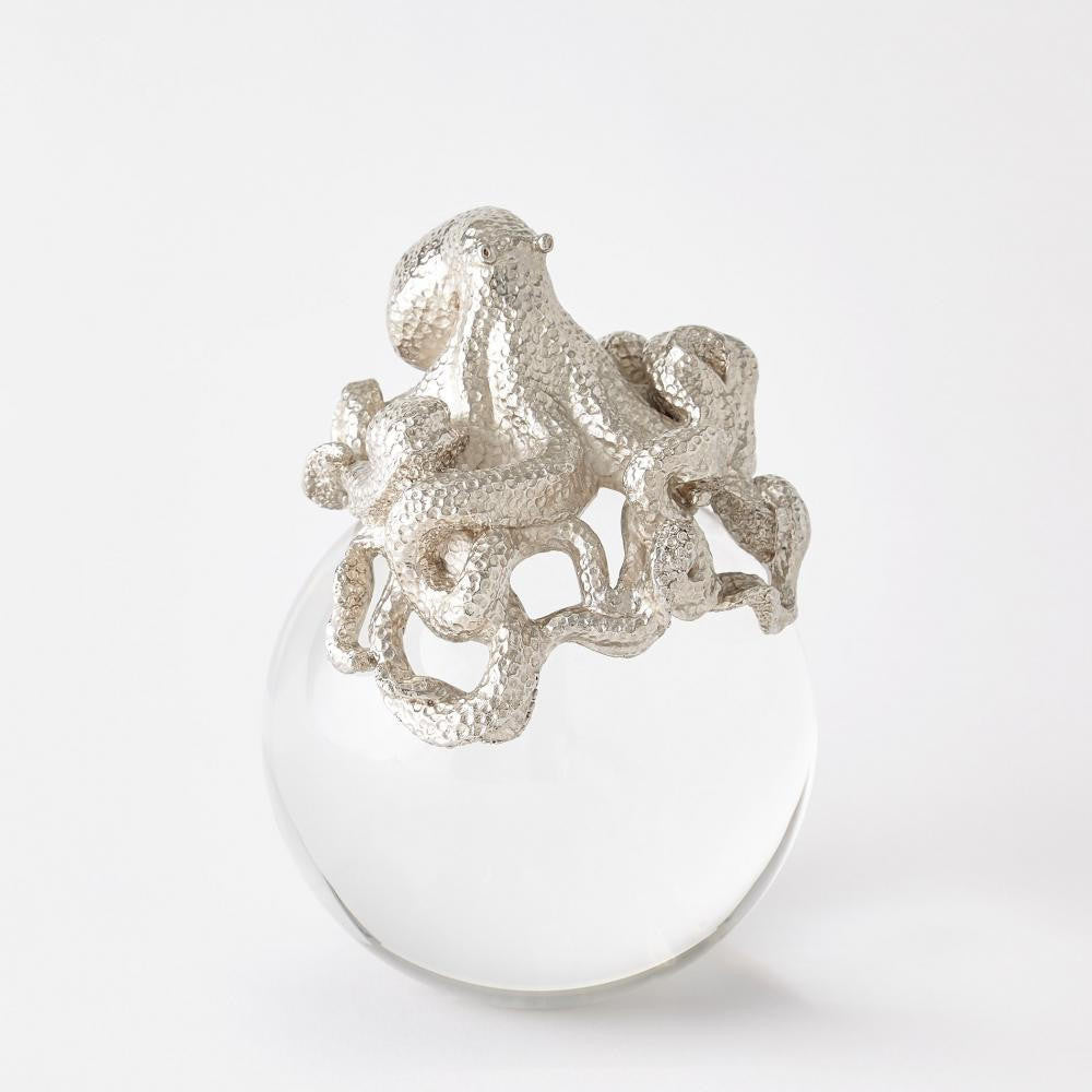 Global Views Octopus on Orb Nickel Sculpture