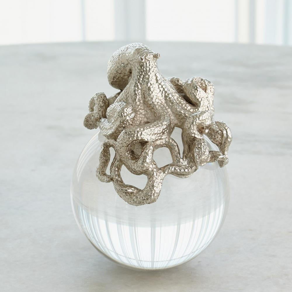 Global Views Octopus on Orb Nickel Sculpture