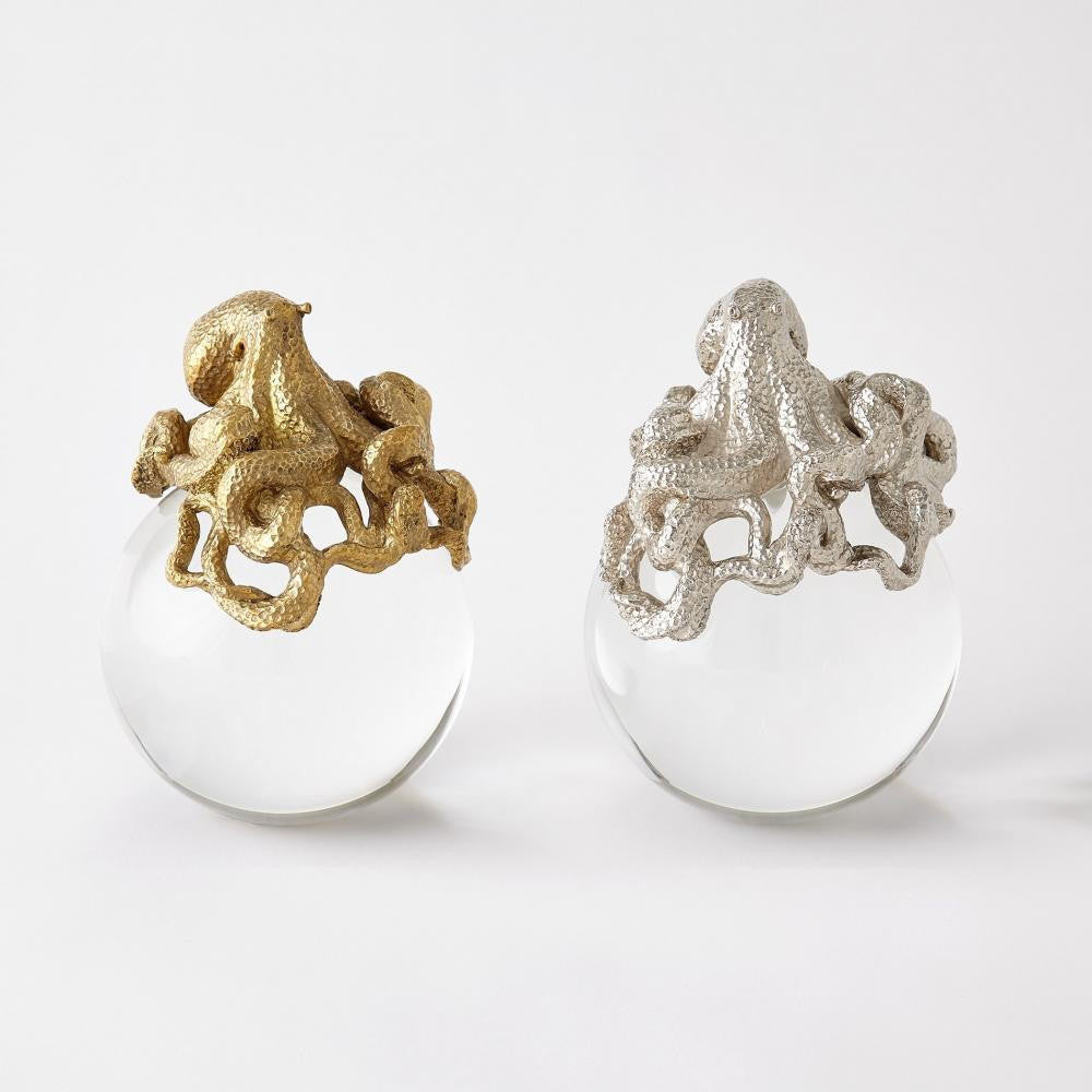 Global Views Octopus on Orb Nickel Sculpture
