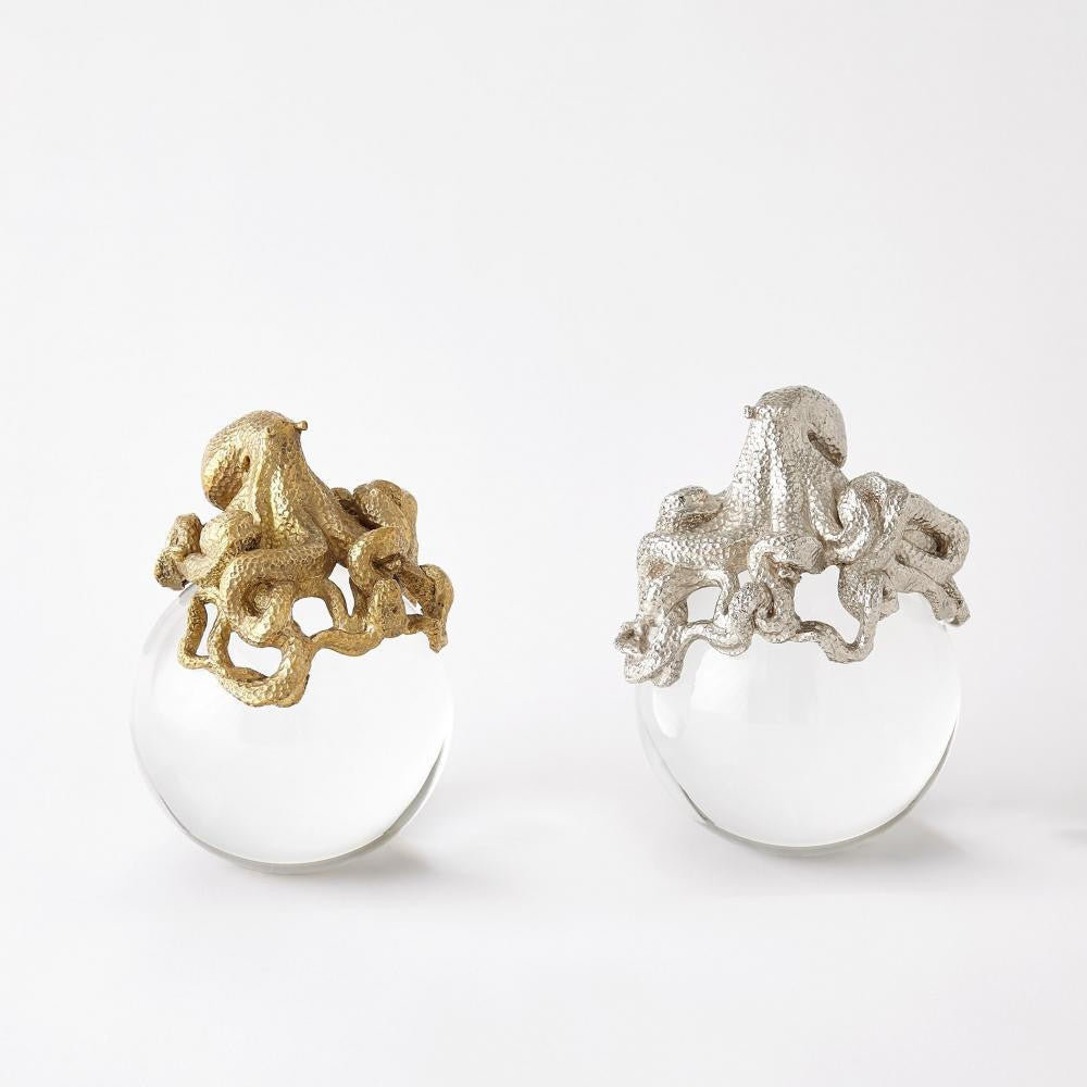 Global Views Octopus on Orb Nickel Sculpture