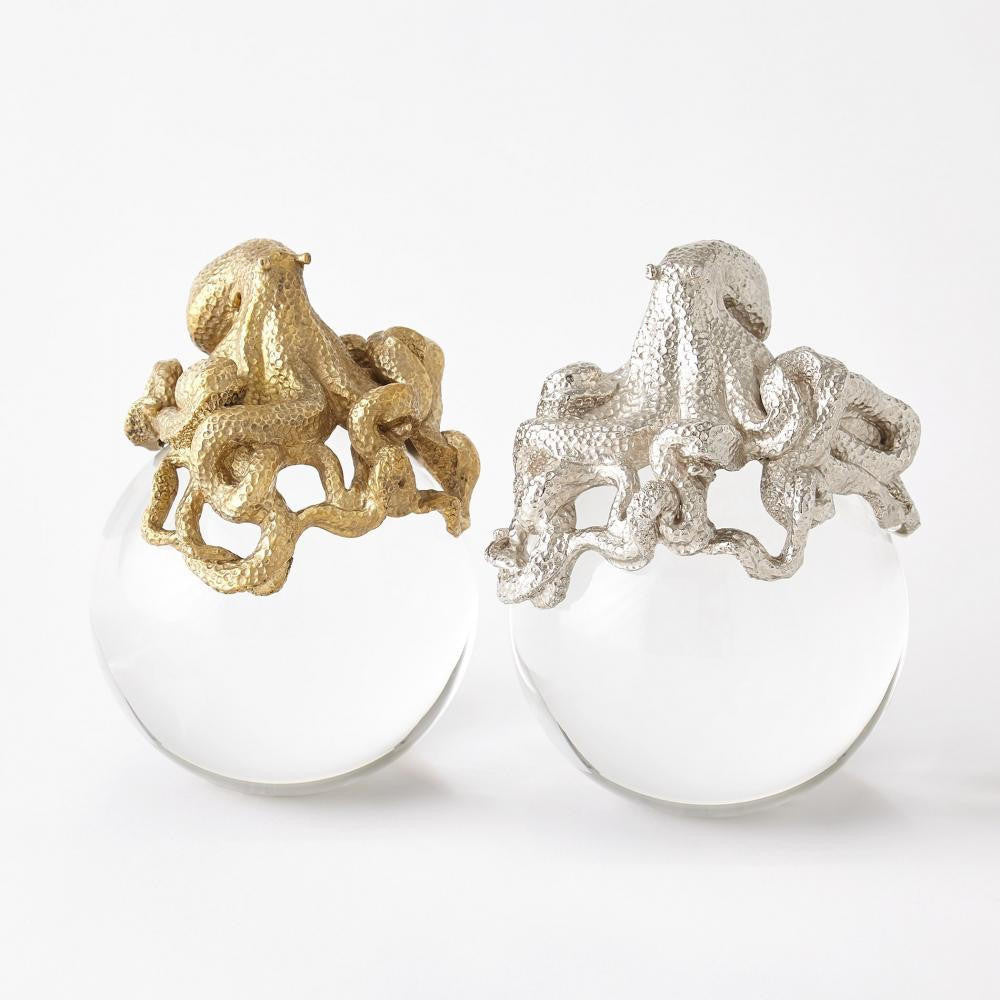 Global Views Octopus on Orb Nickel Sculpture