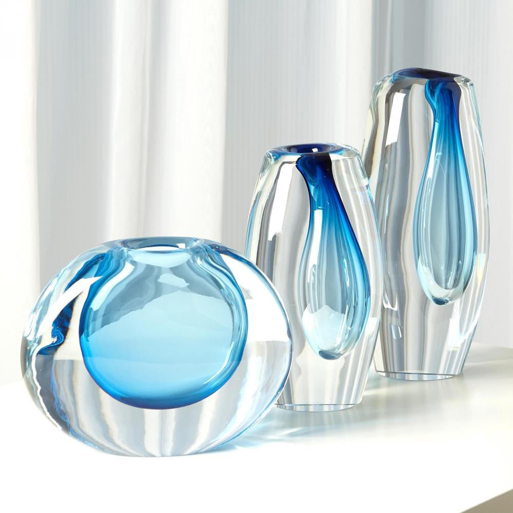 Global Views Offset Small Light Blue Vase
