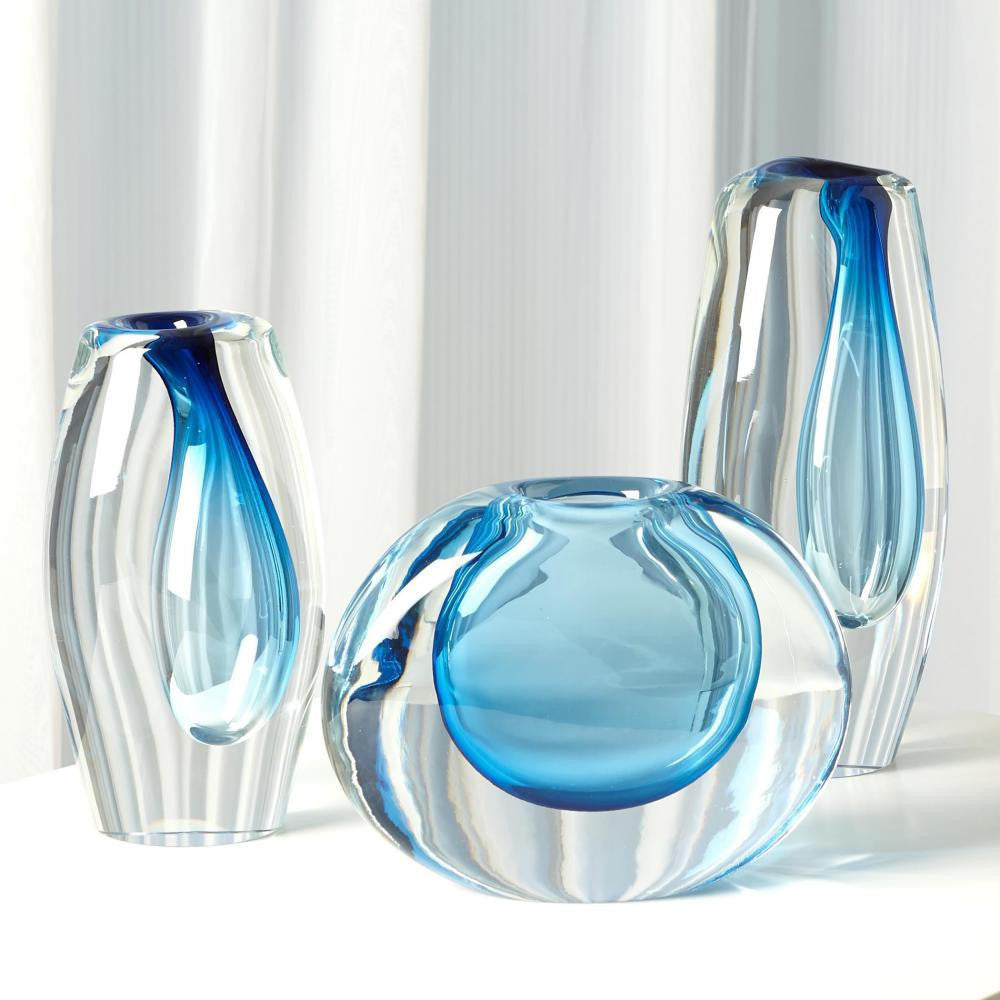 Global Views Offset Small Light Blue Vase