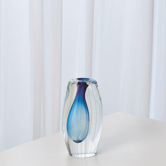 Global Views Offset Small Light Blue Vase