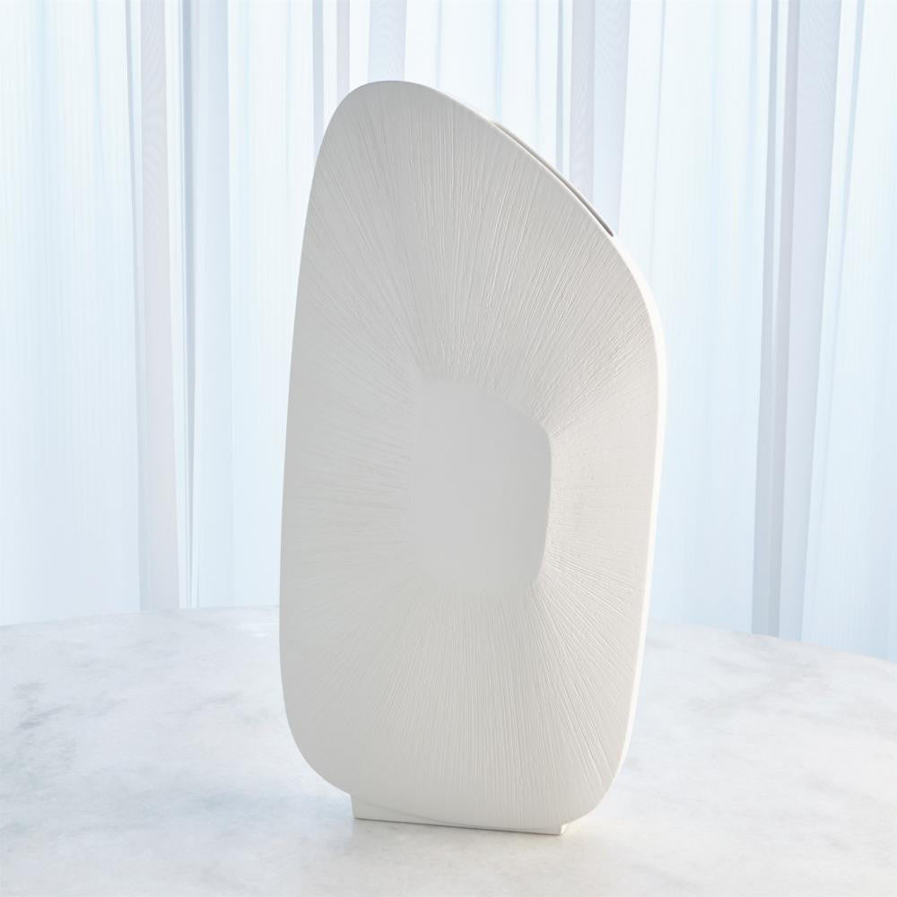 Global Views Offset Square Scratch Tall Matte White Vase