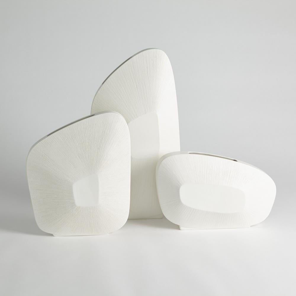 Global Views Offset Square Scratch Tall Matte White Vase
