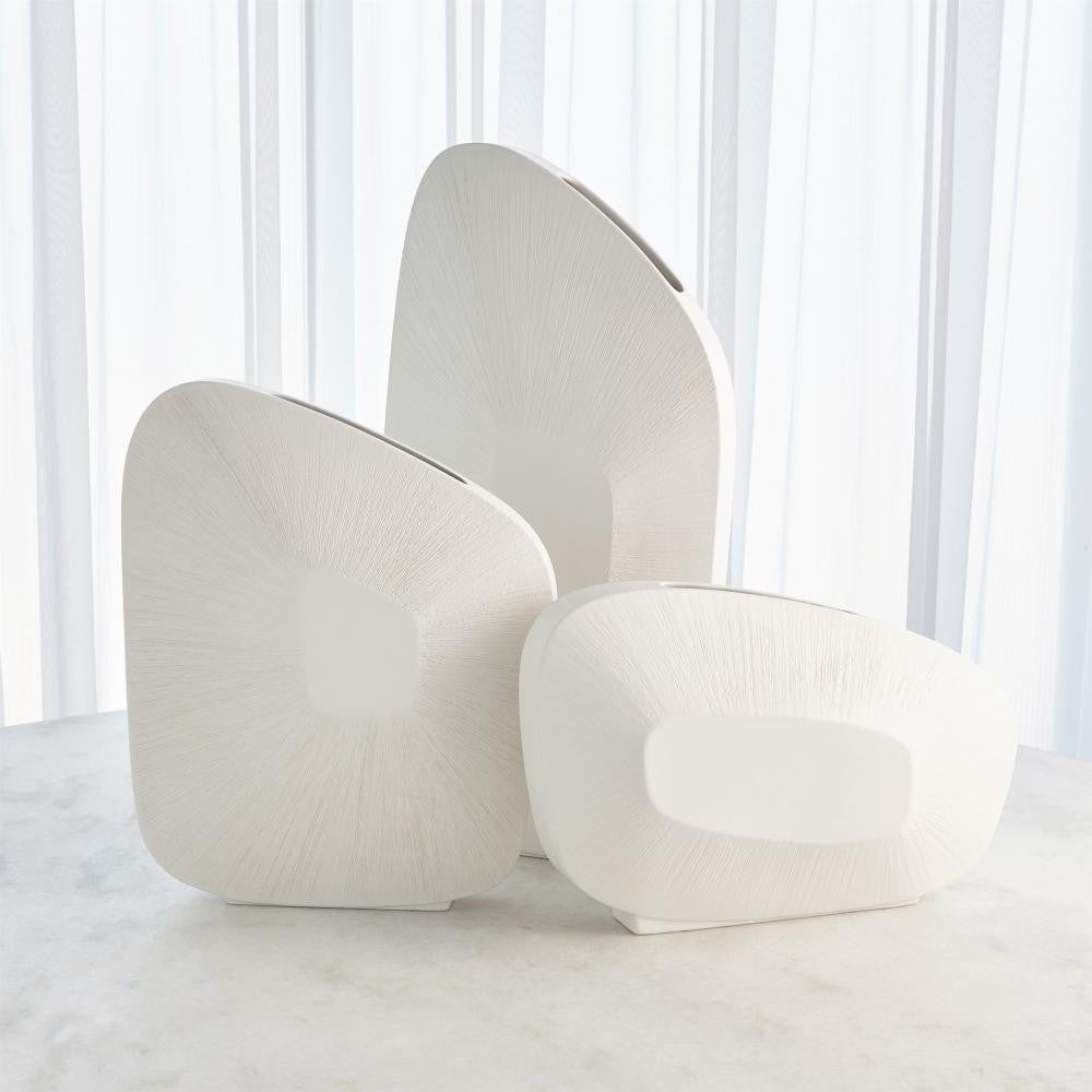 Global Views Offset Square Scratch Wide Matte White Vase