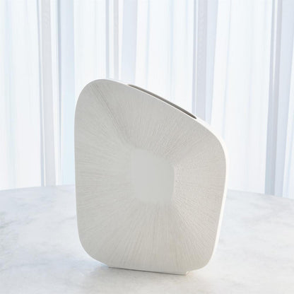 Global Views Offset Square Scratch Wide Matte White Vase