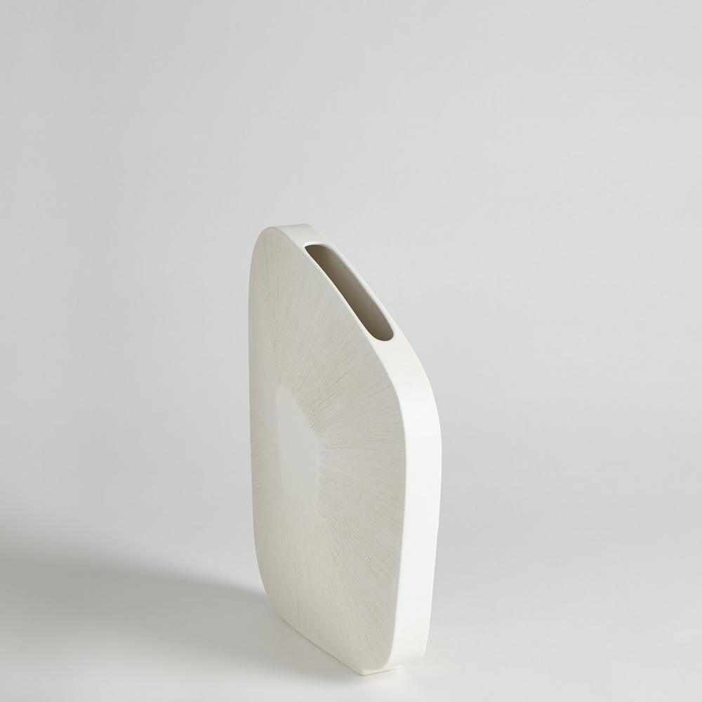 Global Views Offset Square Scratch Wide Matte White Vase