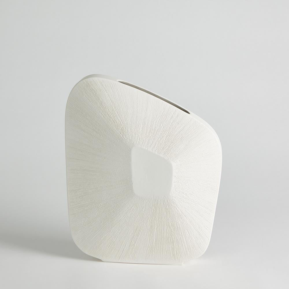 Global Views Offset Square Scratch Wide Matte White Vase