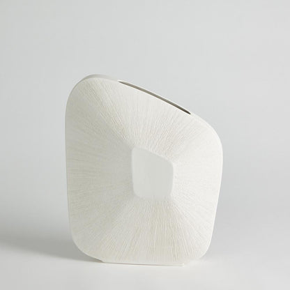 Global Views Offset Square Scratch Wide Matte White Vase