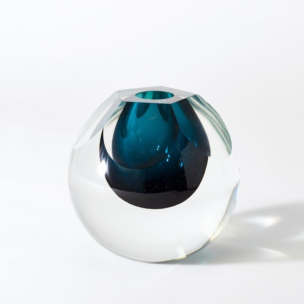 Global Views Pentagon Cut Glass Azure Vase