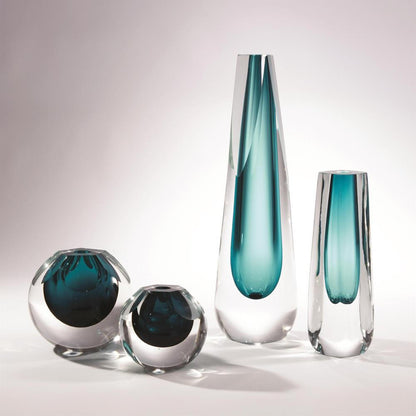 Global Views Pentagon Cut Glass Azure Vase