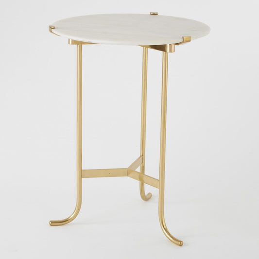 Global Views Plie Brass/White Honed Marble Table
