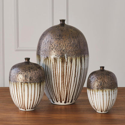 Global Views Reactive Bronze Stripe Medium Vessel