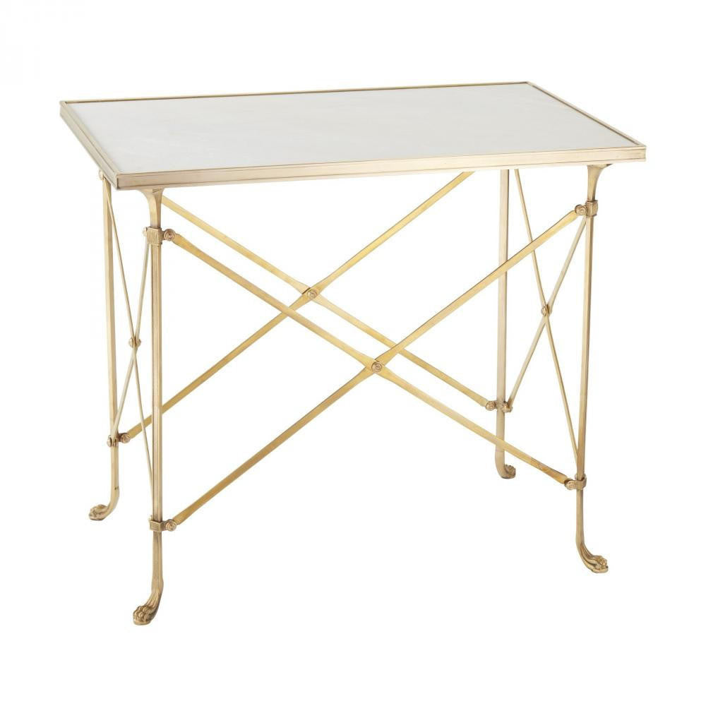 Global Views Rectangular Directoire Brass/White Marble Table