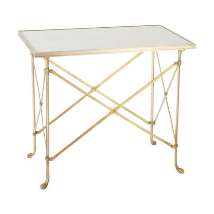 Global Views Rectangular Directoire Brass/White Marble Table