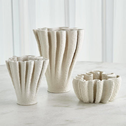 Global Views Ripple Printed Short Matte White Vase