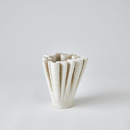 Global Views Ripple Printed Short Matte White Vase