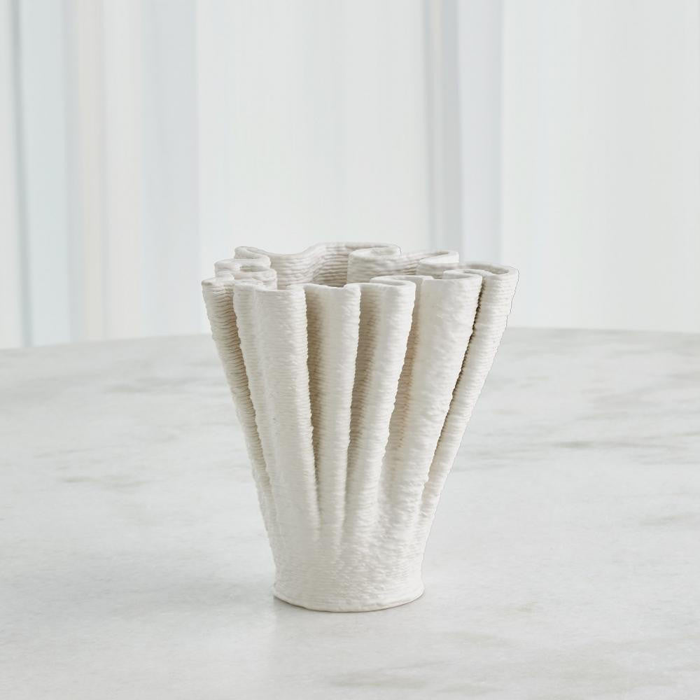 Global Views Ripple Printed Short Matte White Vase